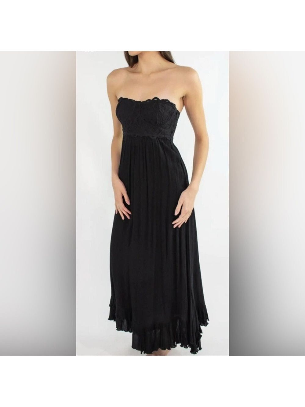 NWT FREE PEOPLE Intimately Adella Corset Maxi Dress S Black $128 Retail